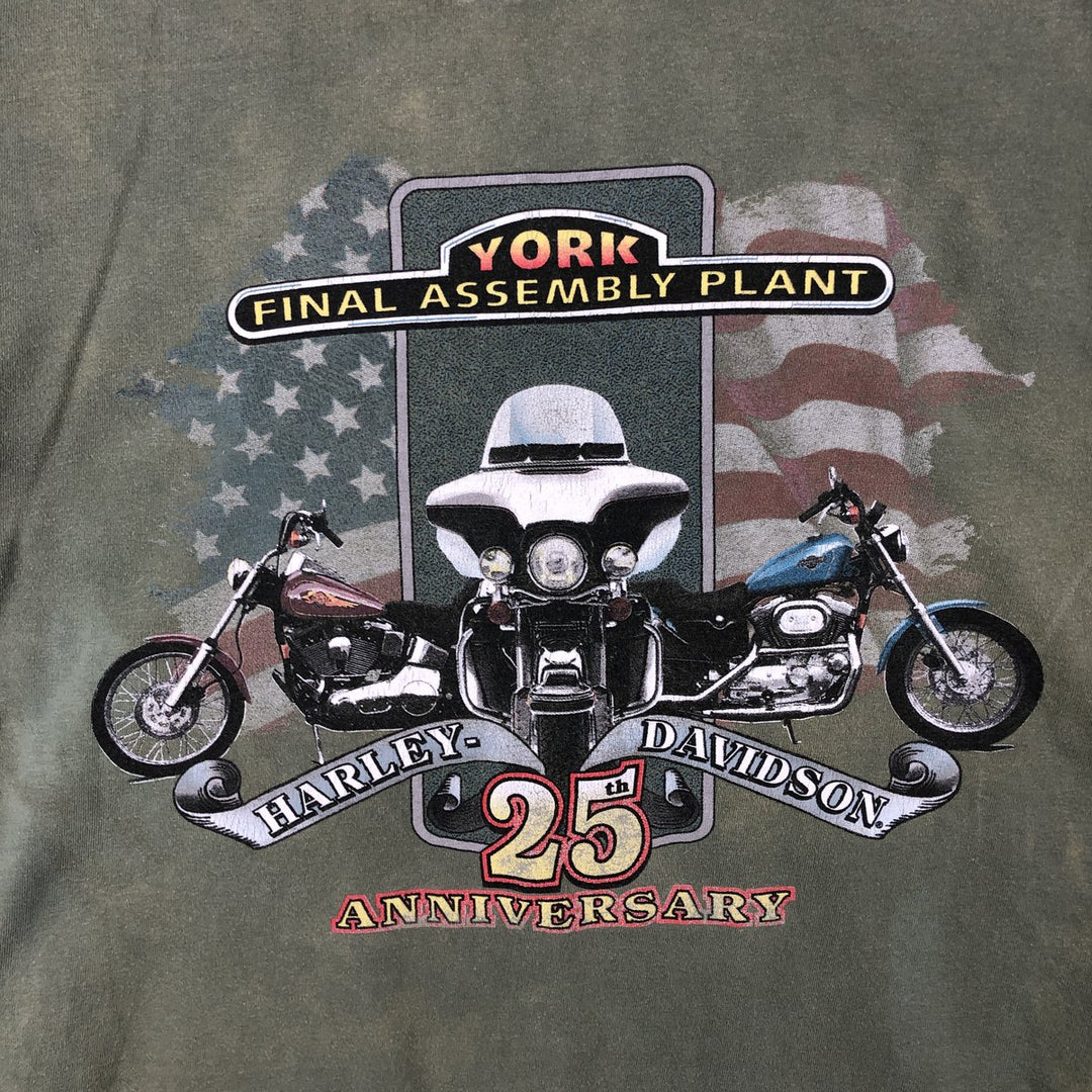 90'S Hanes Harley-Davidson Motorcycle T-Shirt, Made in USA, Men's Size M (approx.), Vintage cotton green type Vintage Second Hand