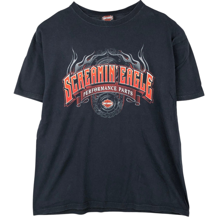 Harley-Davidson Fire Pattern Eagle Pattern Motorcycle Bike T-shirt Men's L size cotton black type Vintage Second Hand
