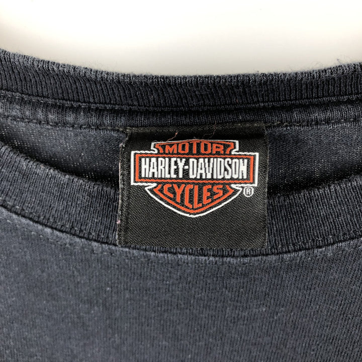 Harley-Davidson Fire Pattern Eagle Pattern Motorcycle Bike T-shirt Men's L size cotton black type Vintage Second Hand