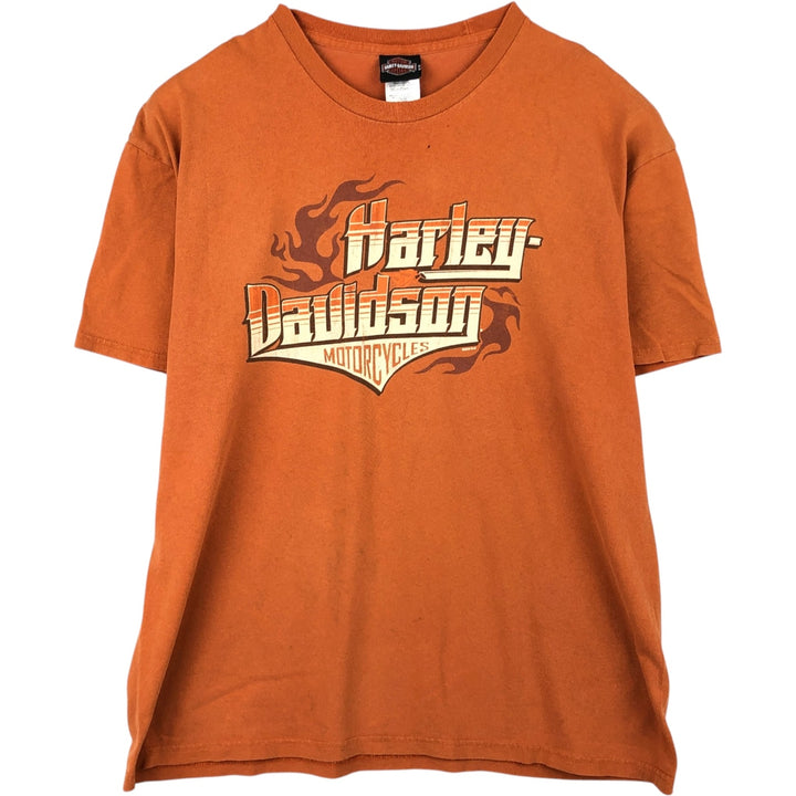 Harley Davidson Eagle Pattern Fire Pattern Motorcycle Bike T-shirt Men's XL cotton orange type Vintage Second Hand