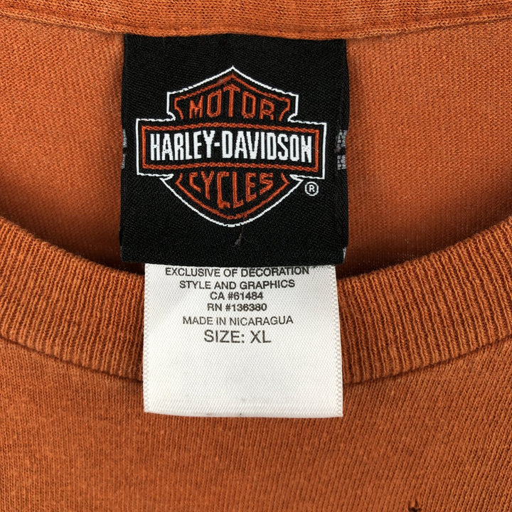 Harley Davidson Eagle Pattern Fire Pattern Motorcycle Bike T-shirt Men's XL cotton orange type Vintage Second Hand