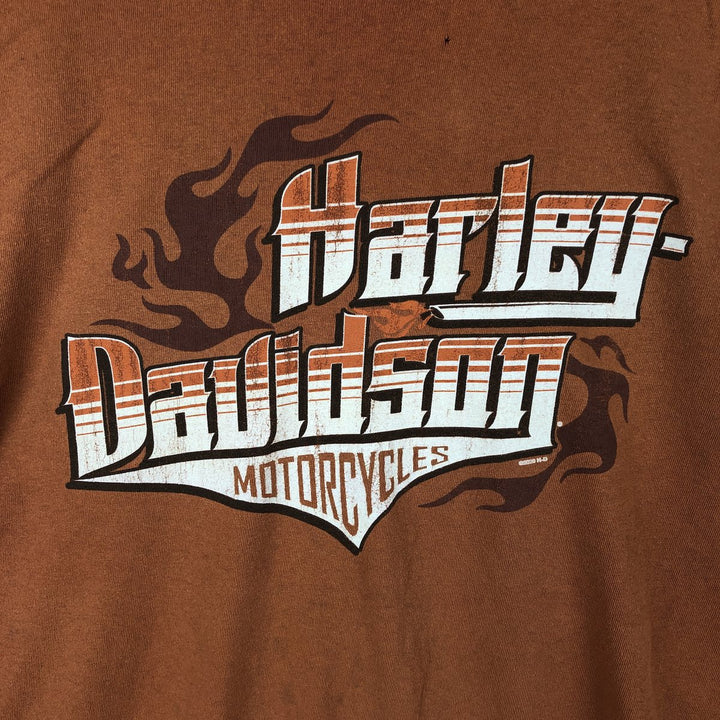 Harley Davidson Eagle Pattern Fire Pattern Motorcycle Bike T-shirt Men's XL cotton orange type Vintage Second Hand