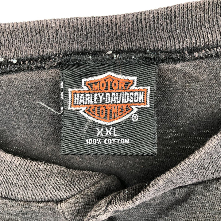 Harley-Davidson Eagle Pattern Henley Neck Motorcycle T-Shirt, Made in USA, Men's XXL equivalent. cotton black type Vintage Second Hand