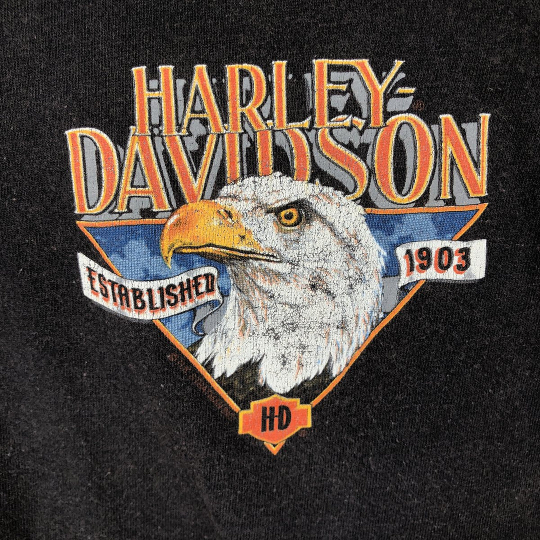 Harley-Davidson Eagle Pattern Henley Neck Motorcycle T-Shirt, Made in USA, Men's XXL equivalent. cotton black type Vintage Second Hand