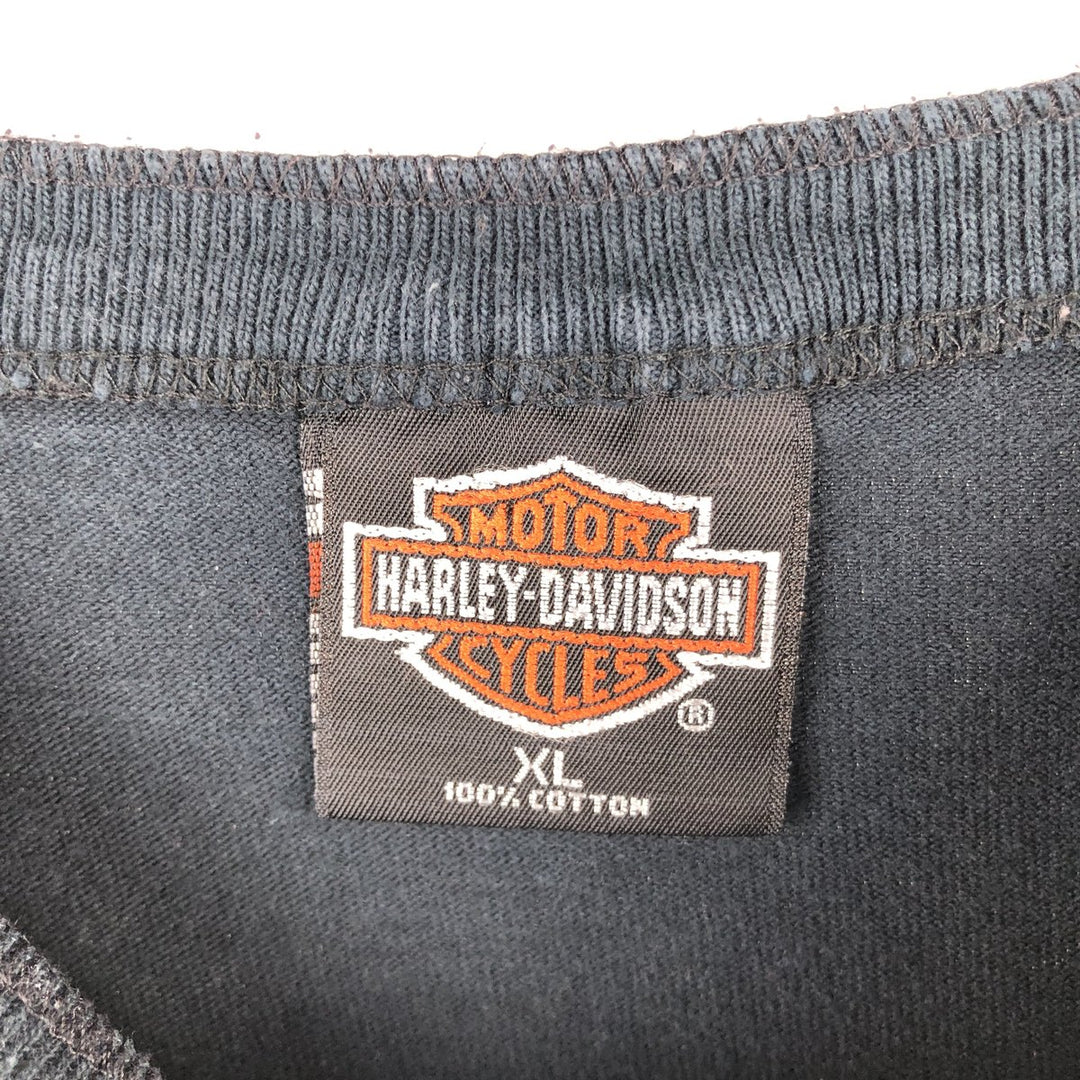 Harley-Davidson Henley Neck Motorcycle T-Shirt, Made in USA, Men's XL (approx.), Vintage cotton black type Vintage Second Hand