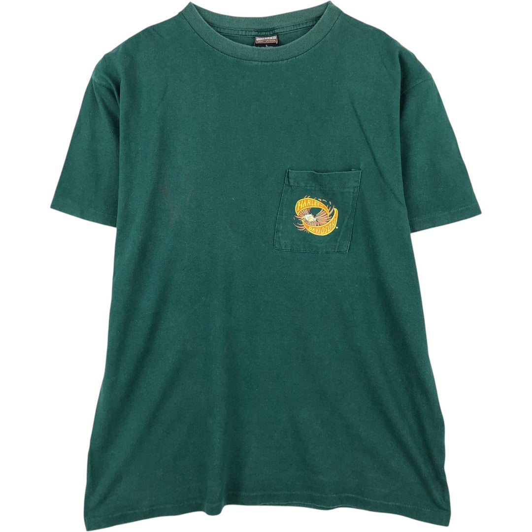 Harley-Davidson Eagle Pattern Motorcycle T-Shirt, Made in USA, Men's Size L (approx.) cotton green type Vintage Second Hand