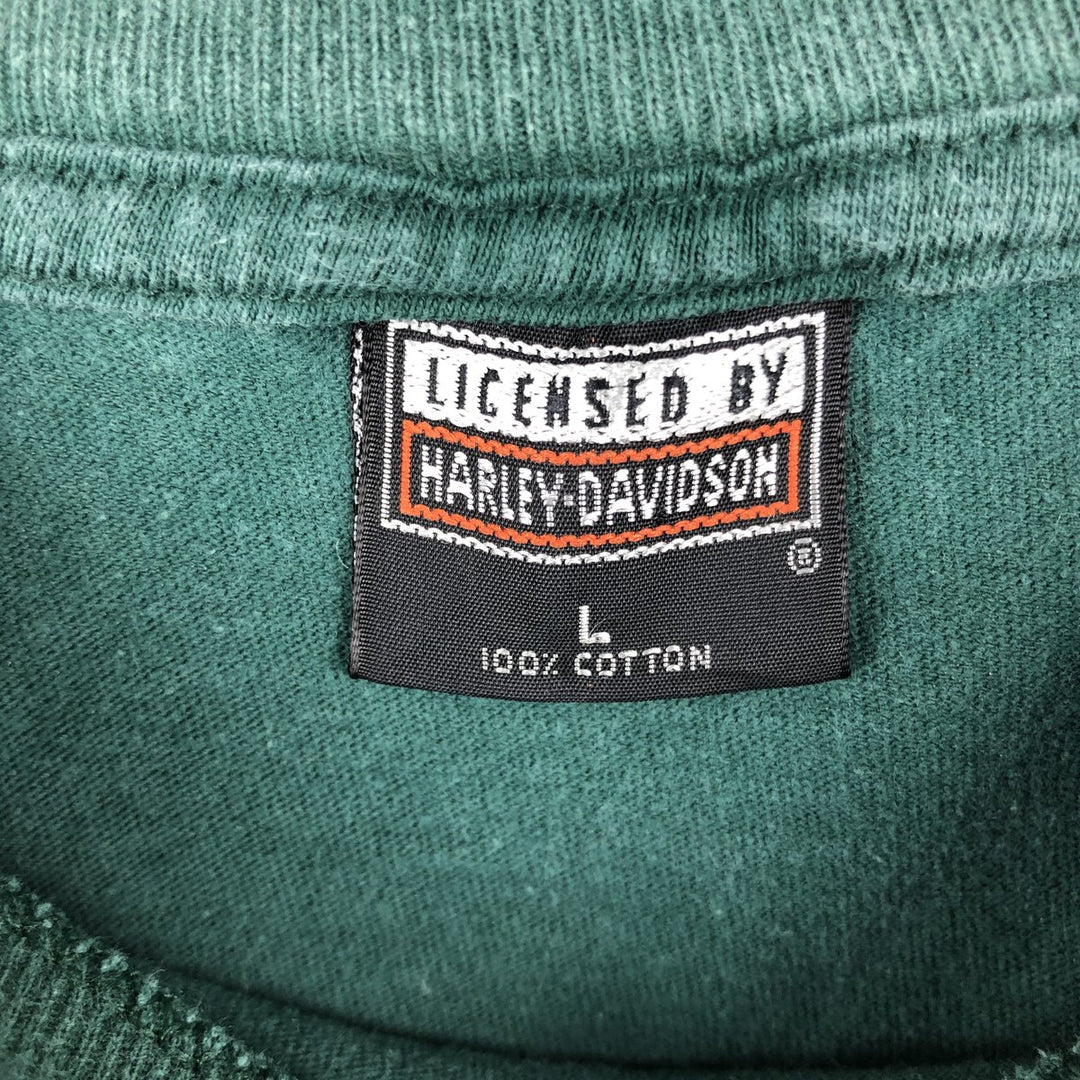 Harley-Davidson Eagle Pattern Motorcycle T-Shirt, Made in USA, Men's Size L (approx.) cotton green type Vintage Second Hand