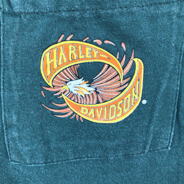 Harley-Davidson Eagle Pattern Motorcycle T-Shirt, Made in USA, Men's Size L (approx.) cotton green type Vintage Second Hand