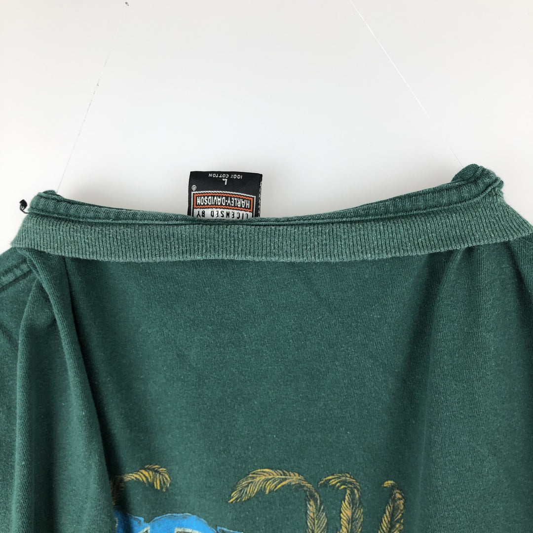 Harley-Davidson Eagle Pattern Motorcycle T-Shirt, Made in USA, Men's Size L (approx.) cotton green type Vintage Second Hand