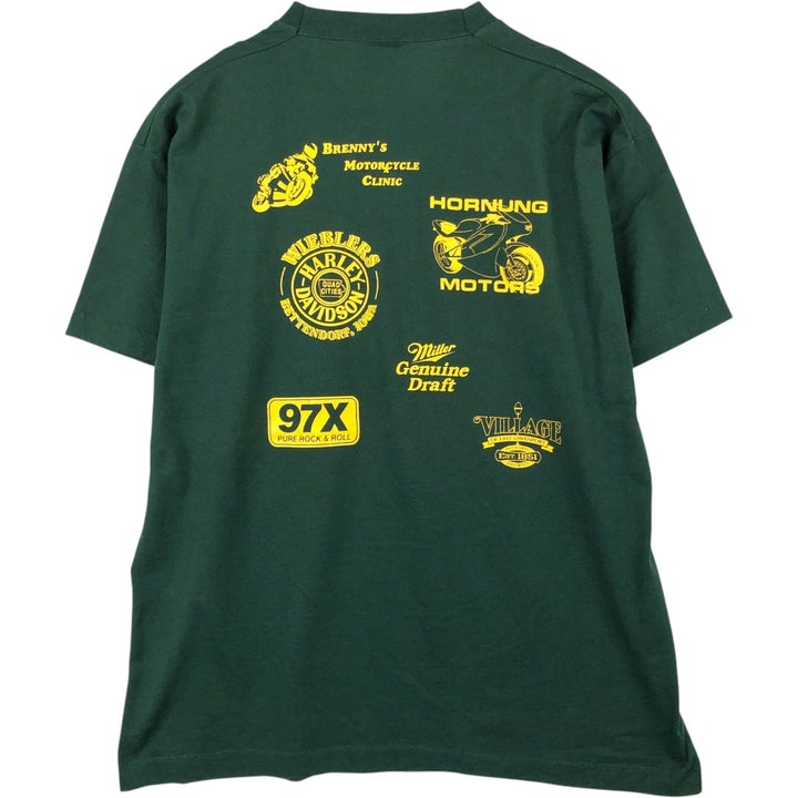 90'S Fruit of the Loom Eagle Pattern Motorcycle T-Shirt, Made in USA, Men's XL equivalent, Vintage cotton green type Vintage Second Hand