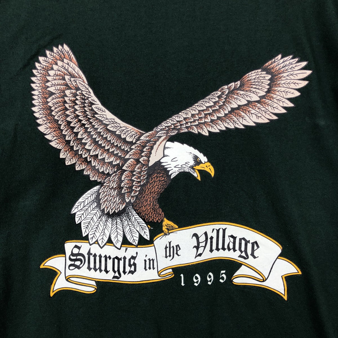 90'S Fruit of the Loom Eagle Pattern Motorcycle T-Shirt, Made in USA, Men's XL equivalent, Vintage cotton green type Vintage Second Hand
