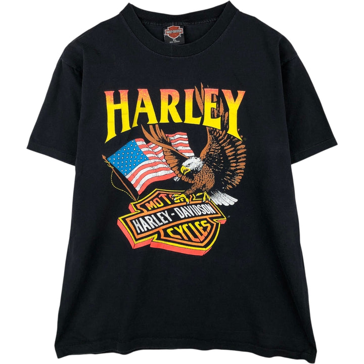 Harley-Davidson Eagle Pattern/Stars and Stripes Motorcycle T-Shirt, Made in USA, Men's XL (approx.) cotton black type Vintage Second Hand