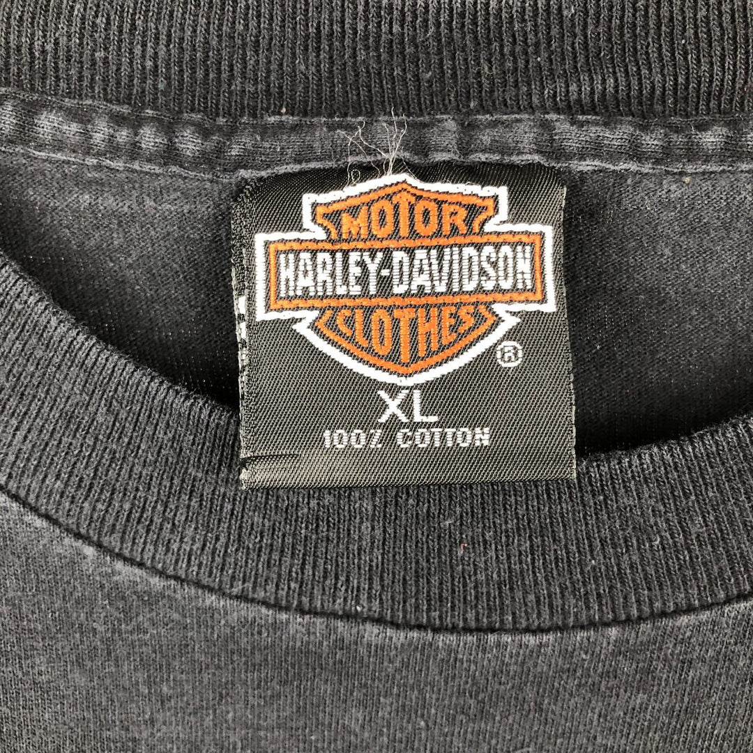 Harley-Davidson Eagle Pattern/Stars and Stripes Motorcycle T-Shirt, Made in USA, Men's XL (approx.) cotton black type Vintage Second Hand