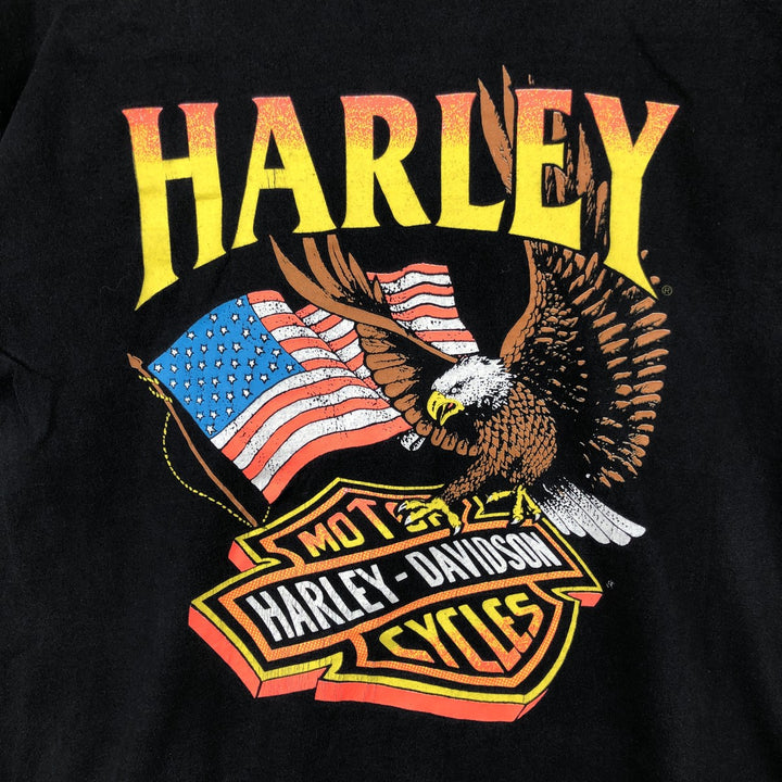 Harley-Davidson Eagle Pattern/Stars and Stripes Motorcycle T-Shirt, Made in USA, Men's XL (approx.) cotton black type Vintage Second Hand