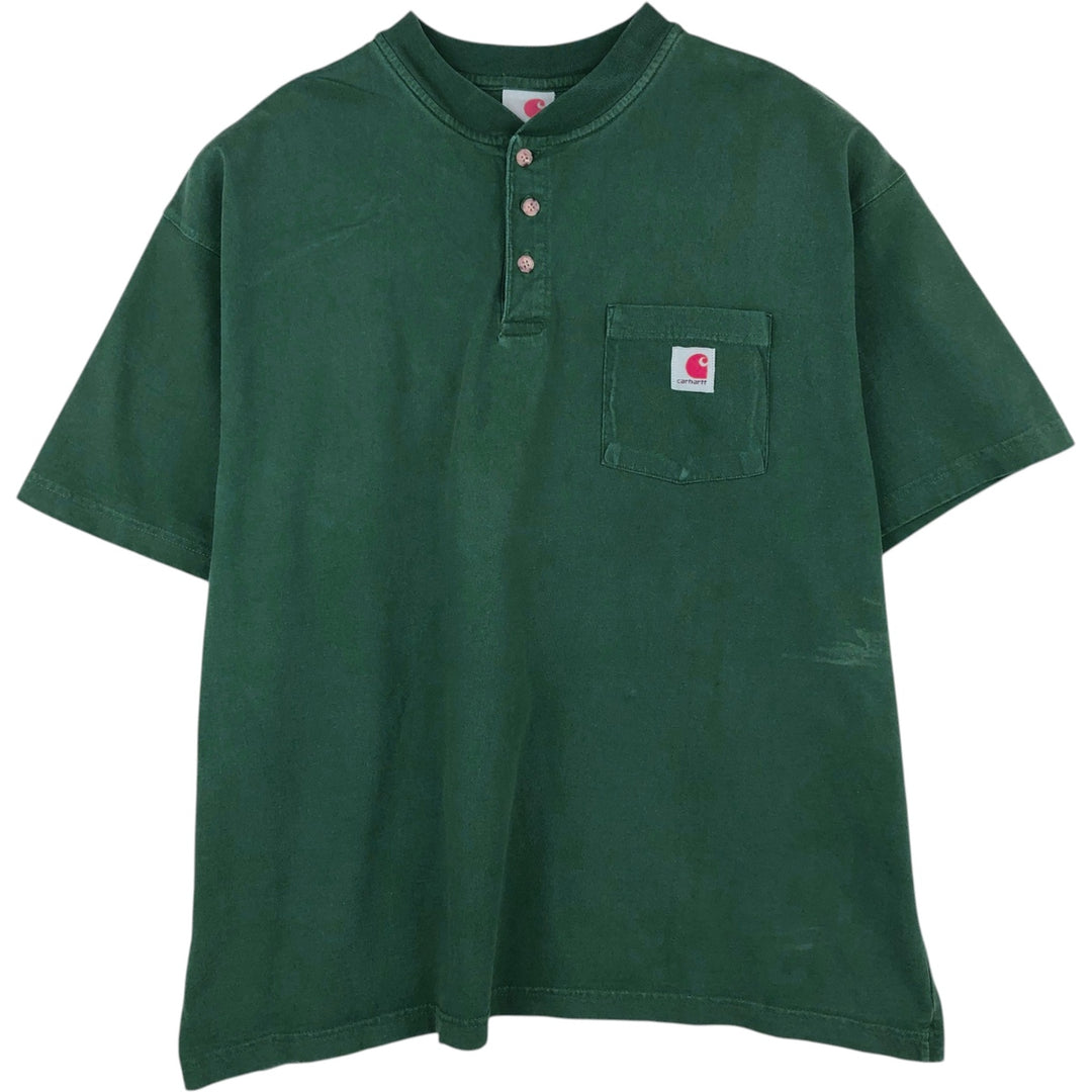 Carhartt Henley neck short-sleeved T-shirt, men's size XL. unclear green type Vintage Second Hand