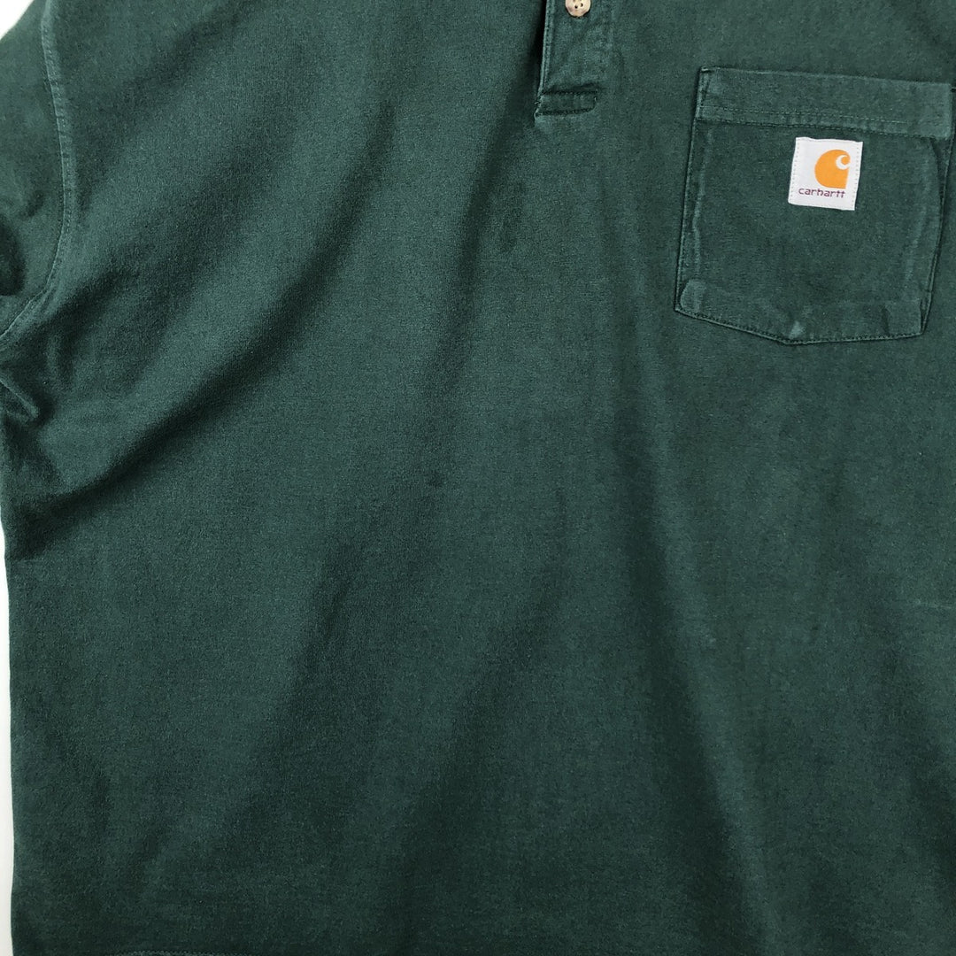 Carhartt Henley neck short-sleeved T-shirt, men's size XL. unclear green type Vintage Second Hand