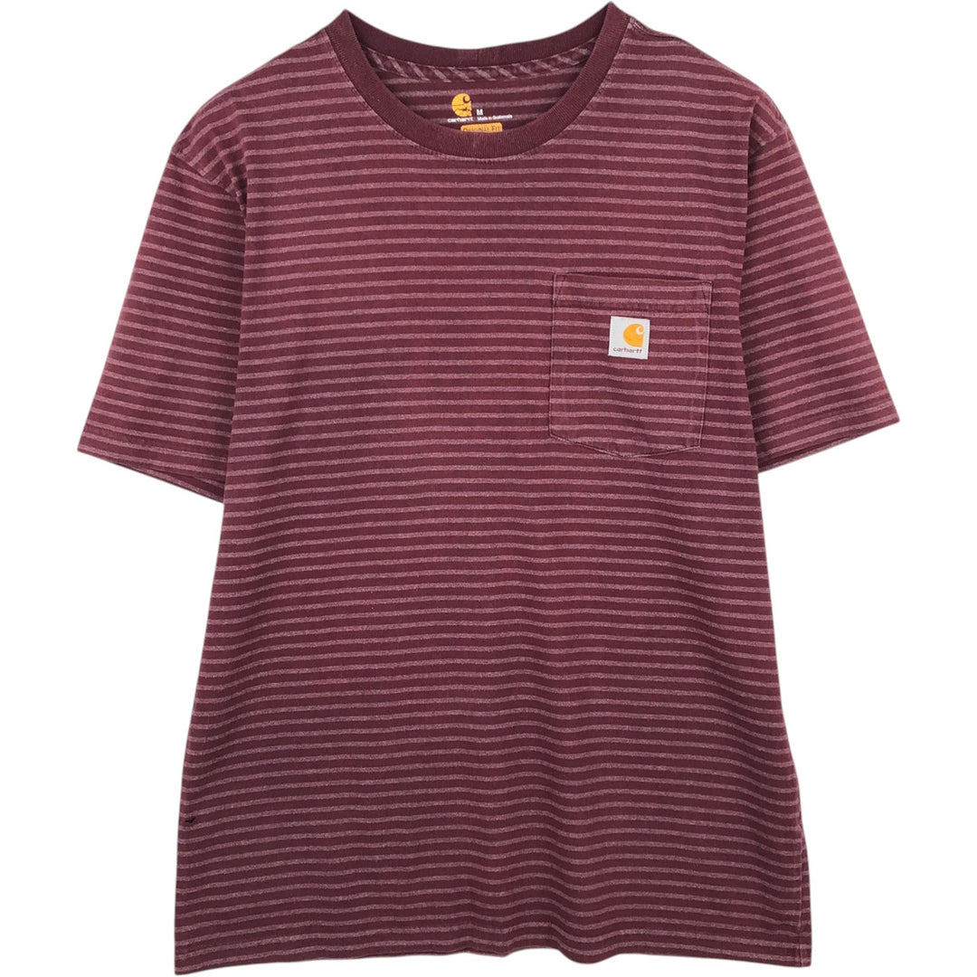 Carhartt ORIGINAL FIT Border Pattern Short-Sleeve Striped T-Shirt (Men's Size M) cotton wine-red Vintage Second Hand
