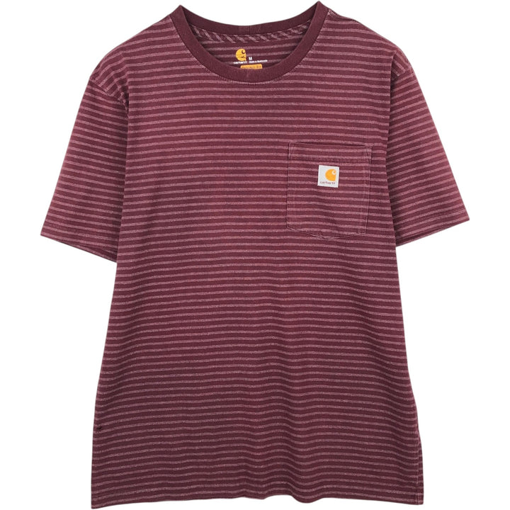 Carhartt ORIGINAL FIT Border Pattern Short-Sleeve Striped T-Shirt (Men's Size M) cotton wine-red Vintage Second Hand