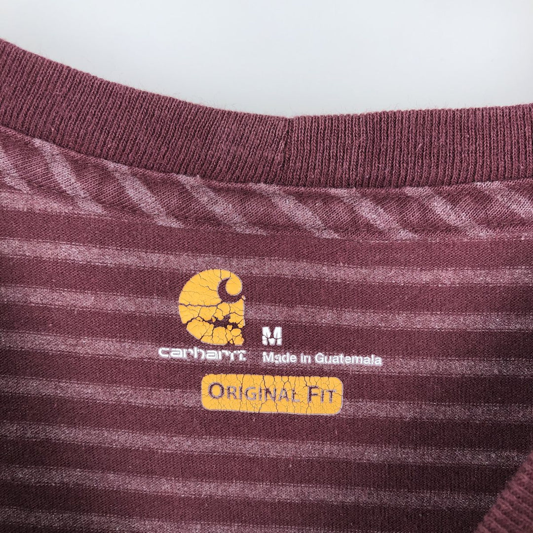 Carhartt ORIGINAL FIT Border Pattern Short-Sleeve Striped T-Shirt (Men's Size M) cotton wine-red Vintage Second Hand