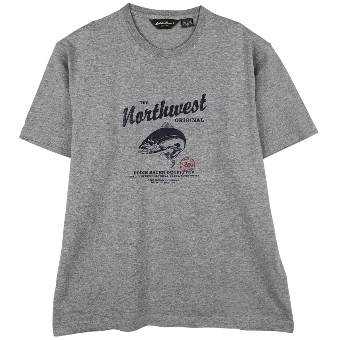 Eddie Bauer Short-Sleeve Printed T-Shirt, Men's Size L (approx.) cotton gray type Vintage Second Hand