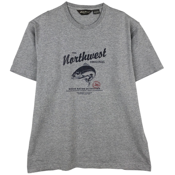Eddie Bauer Short-Sleeve Printed T-Shirt, Men's Size L (approx.) cotton gray type Vintage Second Hand