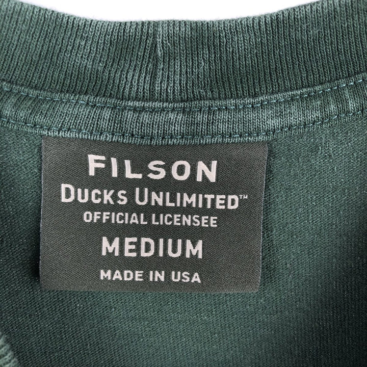 Filson short-sleeved printed T-shirt, made in the USA, men's size M equivalent. cotton green type Vintage Second Hand