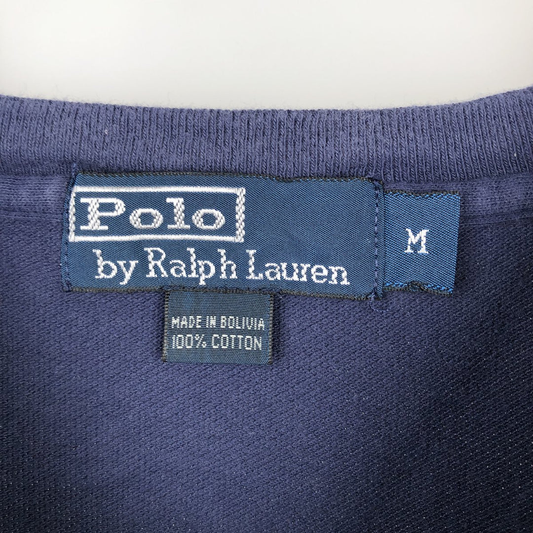 Ralph Lauren POLO by Ralph Lauren pique knit short-sleeved V-neck T-shirt, men's size M (approx.) cotton navy blue type Vintage Second Hand