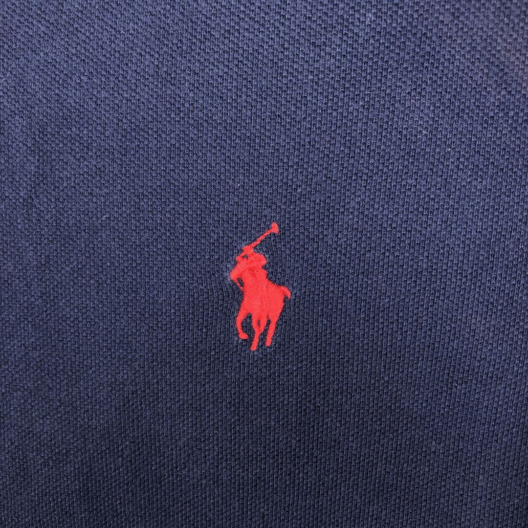 Ralph Lauren POLO by Ralph Lauren pique knit short-sleeved V-neck T-shirt, men's size M (approx.) cotton navy blue type Vintage Second Hand