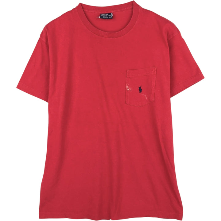 90'S Ralph Lauren POLO by Ralph Lauren Short-Sleeve T-Shirt with One-Point Logo Pocket, Made in USA, Men's Size S (Equivalent), Vintage cotton red type Vintage Second Hand