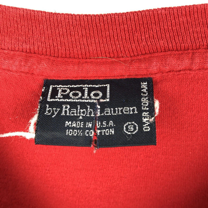 90'S Ralph Lauren POLO by Ralph Lauren Short-Sleeve T-Shirt with One-Point Logo Pocket, Made in USA, Men's Size S (Equivalent), Vintage cotton red type Vintage Second Hand
