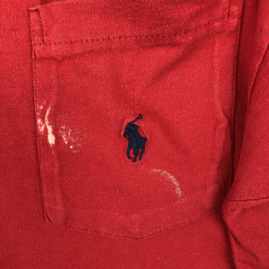 90'S Ralph Lauren POLO by Ralph Lauren Short-Sleeve T-Shirt with One-Point Logo Pocket, Made in USA, Men's Size S (Equivalent), Vintage cotton red type Vintage Second Hand