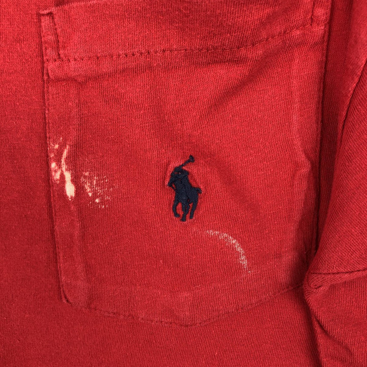 90'S Ralph Lauren POLO by Ralph Lauren Short-Sleeve T-Shirt with One-Point Logo Pocket, Made in USA, Men's Size S (Equivalent), Vintage cotton red type Vintage Second Hand