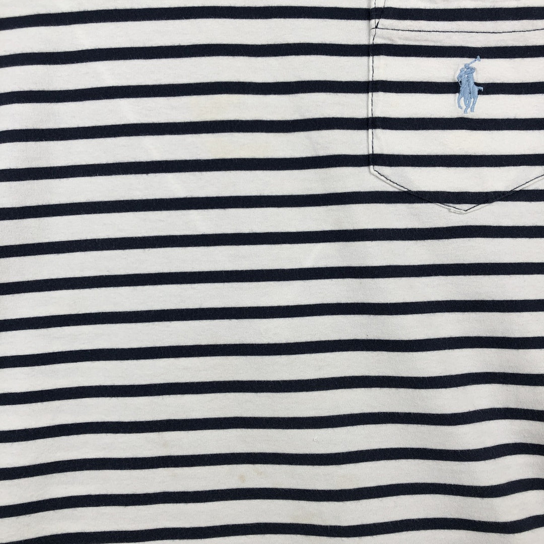 Ralph Lauren POLO RALPH LAUREN CUSTOM SLIM FIT V-neck Short-sleeve Striped T-shirt (Men's size L equivalent) unclear navy blue type Vintage Second Hand