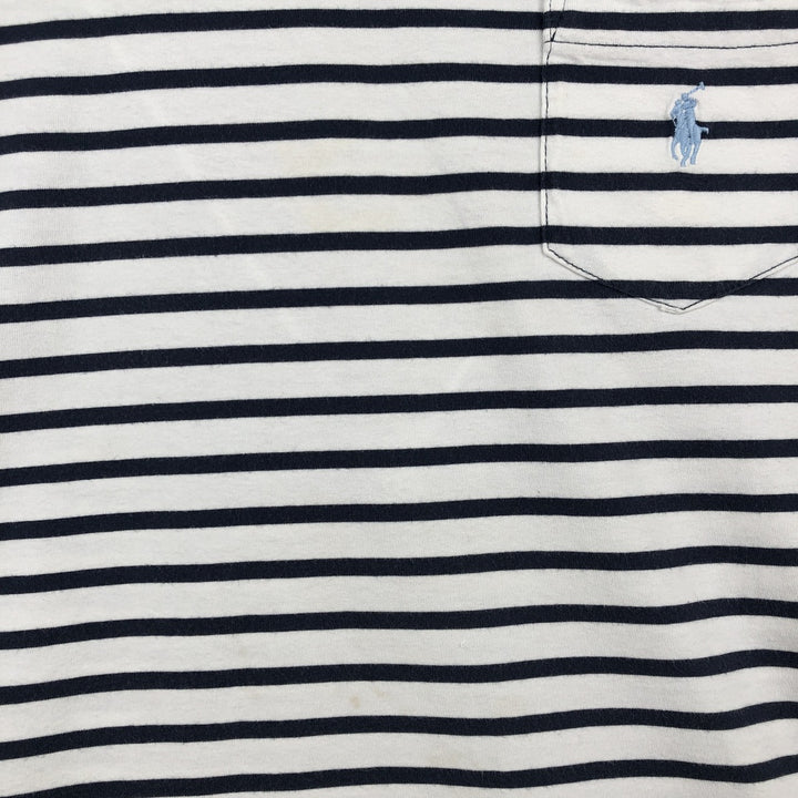 Ralph Lauren POLO RALPH LAUREN CUSTOM SLIM FIT V-neck Short-sleeve Striped T-shirt (Men's size L equivalent) unclear navy blue type Vintage Second Hand