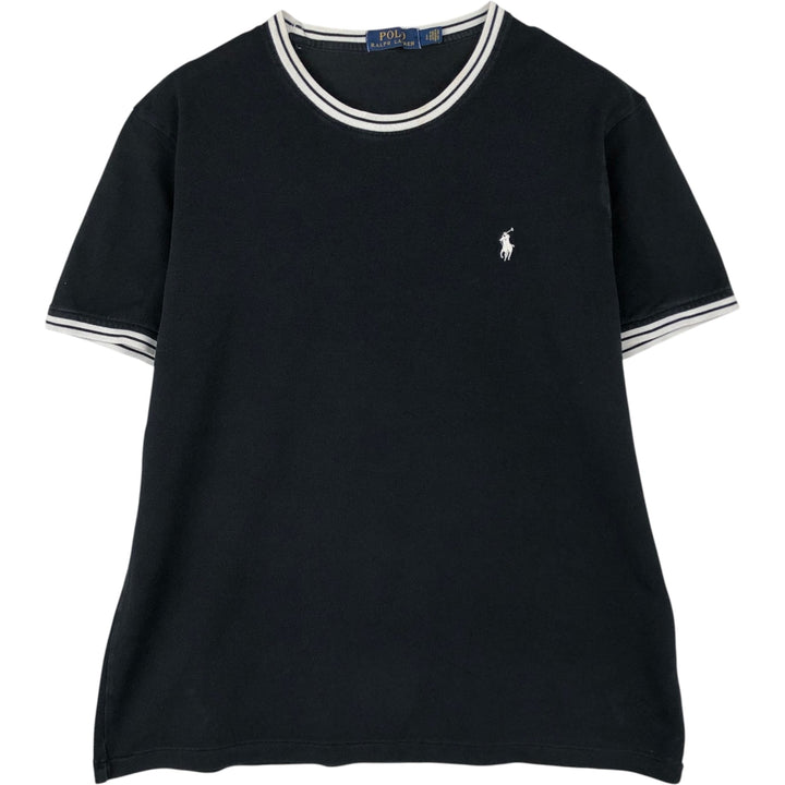 Ralph Lauren POLO RALPH LAUREN Pique short sleeve one point logo T-shirt Men's L size cotton black type Vintage Second Hand