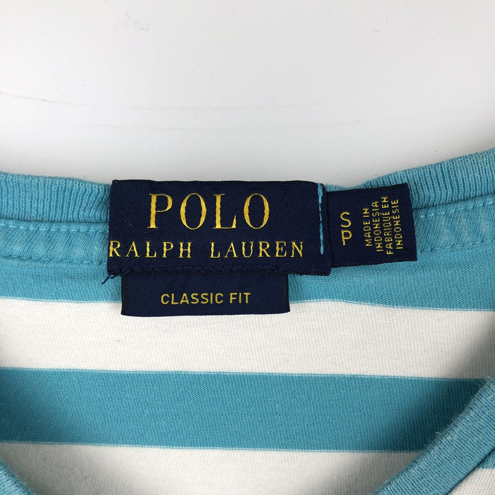 Ralph Lauren POLO RALPH LAUREN CLASSIC FIT Striped Pattern V-Neck Short-Sleeve Pocket T-Shirt (Men's Size S) cotton Blue type light blue Vintage Second Hand