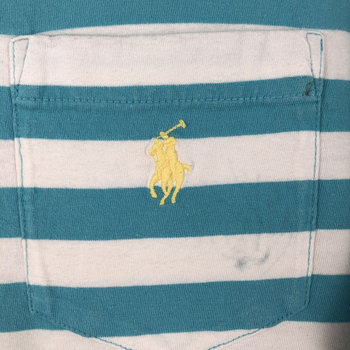 Ralph Lauren POLO RALPH LAUREN CLASSIC FIT Striped Pattern V-Neck Short-Sleeve Pocket T-Shirt (Men's Size S) cotton Blue type light blue Vintage Second Hand