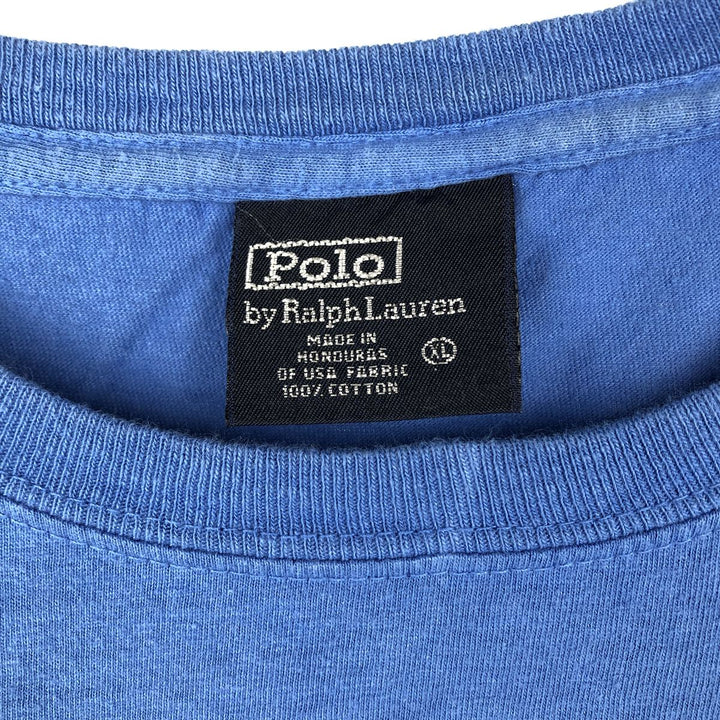 Ralph Lauren POLO by Ralph Lauren Short-Sleeve T-Shirt with One-Point Logo, Men's Size XL (approx.) cotton blue type Vintage Second Hand