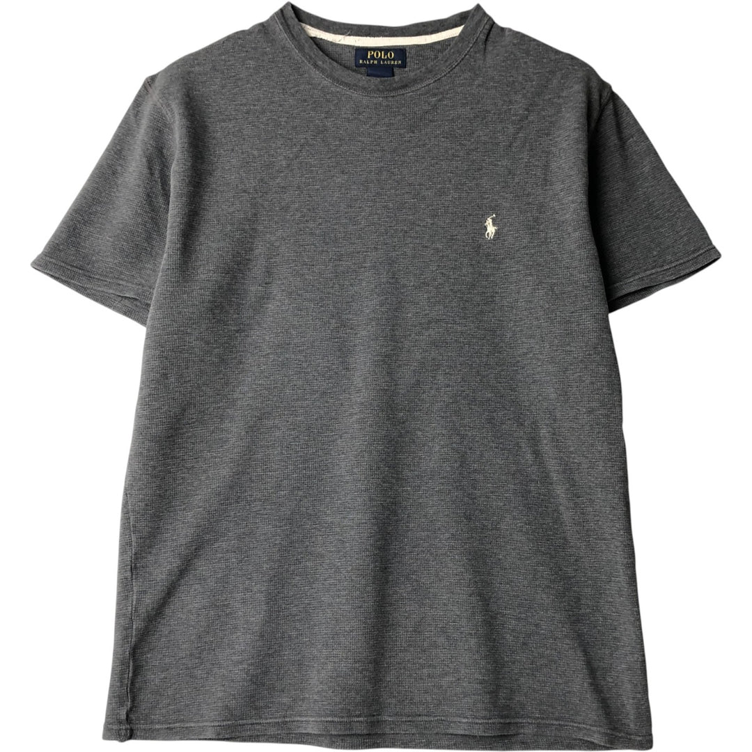 Ralph Lauren POLO RALPH LAUREN Thermal Waffle Short-Sleeve T-Shirt with One-Point Logo, Men's Size XL (approx.) cotton gray type Vintage Second Hand