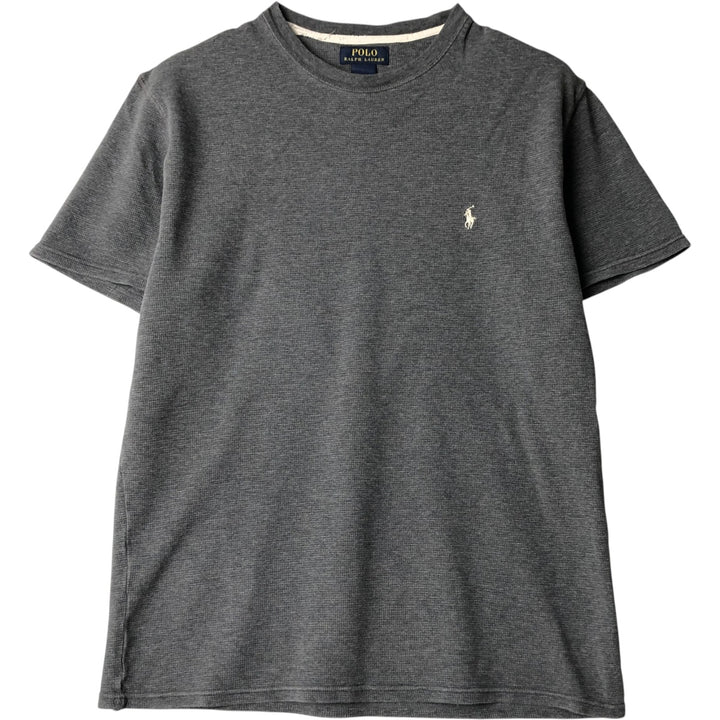 Ralph Lauren POLO RALPH LAUREN Thermal Waffle Short-Sleeve T-Shirt with One-Point Logo, Men's Size XL (approx.) cotton gray type Vintage Second Hand