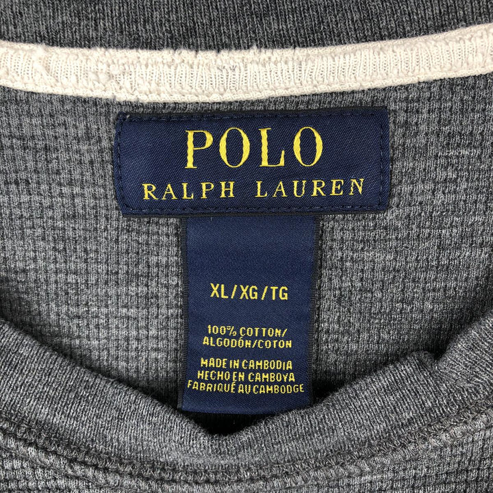 Ralph Lauren POLO RALPH LAUREN Thermal Waffle Short-Sleeve T-Shirt with One-Point Logo, Men's Size XL (approx.) cotton gray type Vintage Second Hand