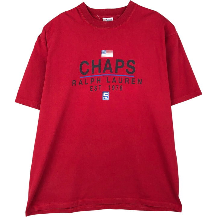 Ralph Lauren CHAPS short-sleeved logo t-shirt with American flag pattern, made in Canada, men's size L equivalent. cotton red type Vintage Second Hand