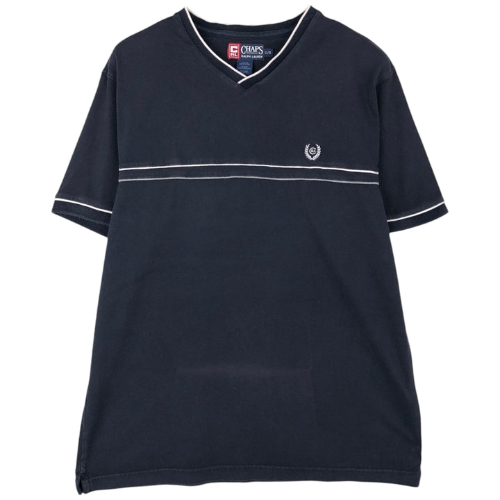 Ralph Lauren CHAPS V-neck short-sleeved logo T-shirt, men's size L (approx.) cotton navy blue type Vintage Second Hand