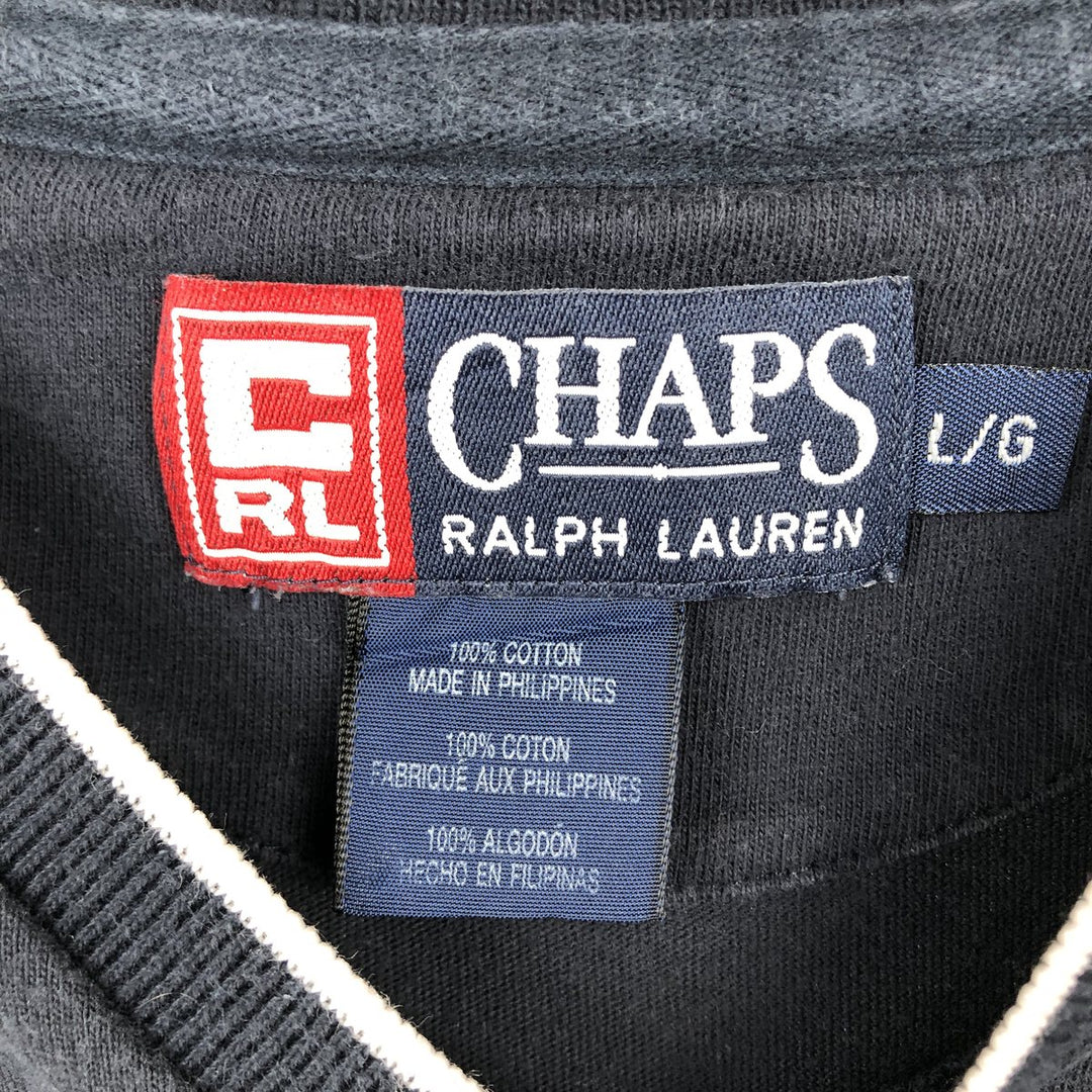 Ralph Lauren CHAPS V-neck short-sleeved logo T-shirt, men's size L (approx.) cotton navy blue type Vintage Second Hand