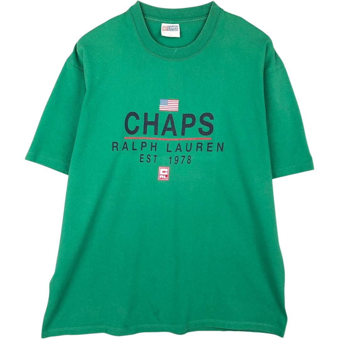 Ralph Lauren CHAPS short-sleeved logo t-shirt, made in Canada, men's size L equivalent. cotton green type Vintage Second Hand