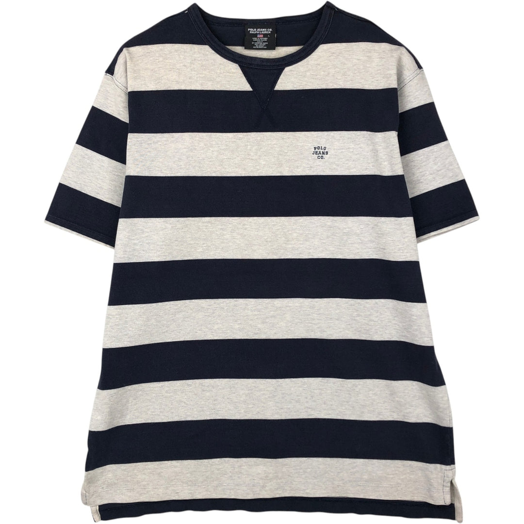 Ralph Lauren POLO JEANS COMPANY Short-Sleeve Striped T-Shirt, Men's Size L (approx.) cotton gray type Vintage Second Hand
