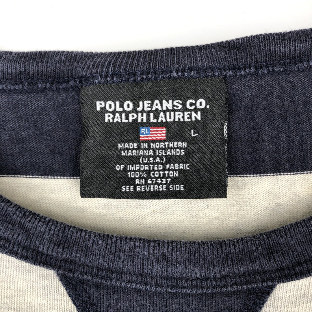 Ralph Lauren POLO JEANS COMPANY Short-Sleeve Striped T-Shirt, Men's Size L (approx.) cotton gray type Vintage Second Hand