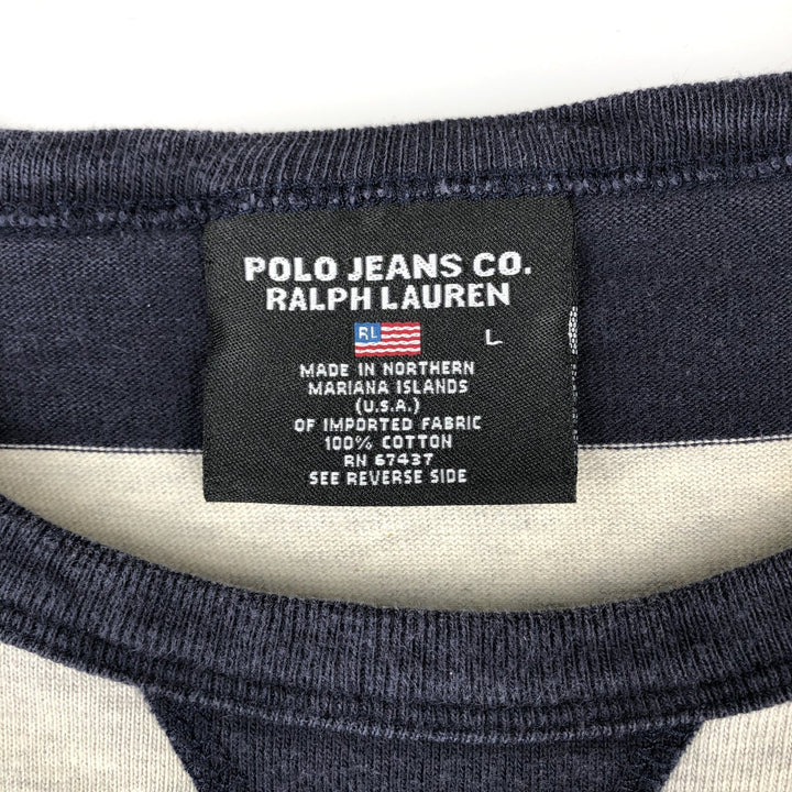 Ralph Lauren POLO JEANS COMPANY Short-Sleeve Striped T-Shirt, Men's Size L (approx.) cotton gray type Vintage Second Hand