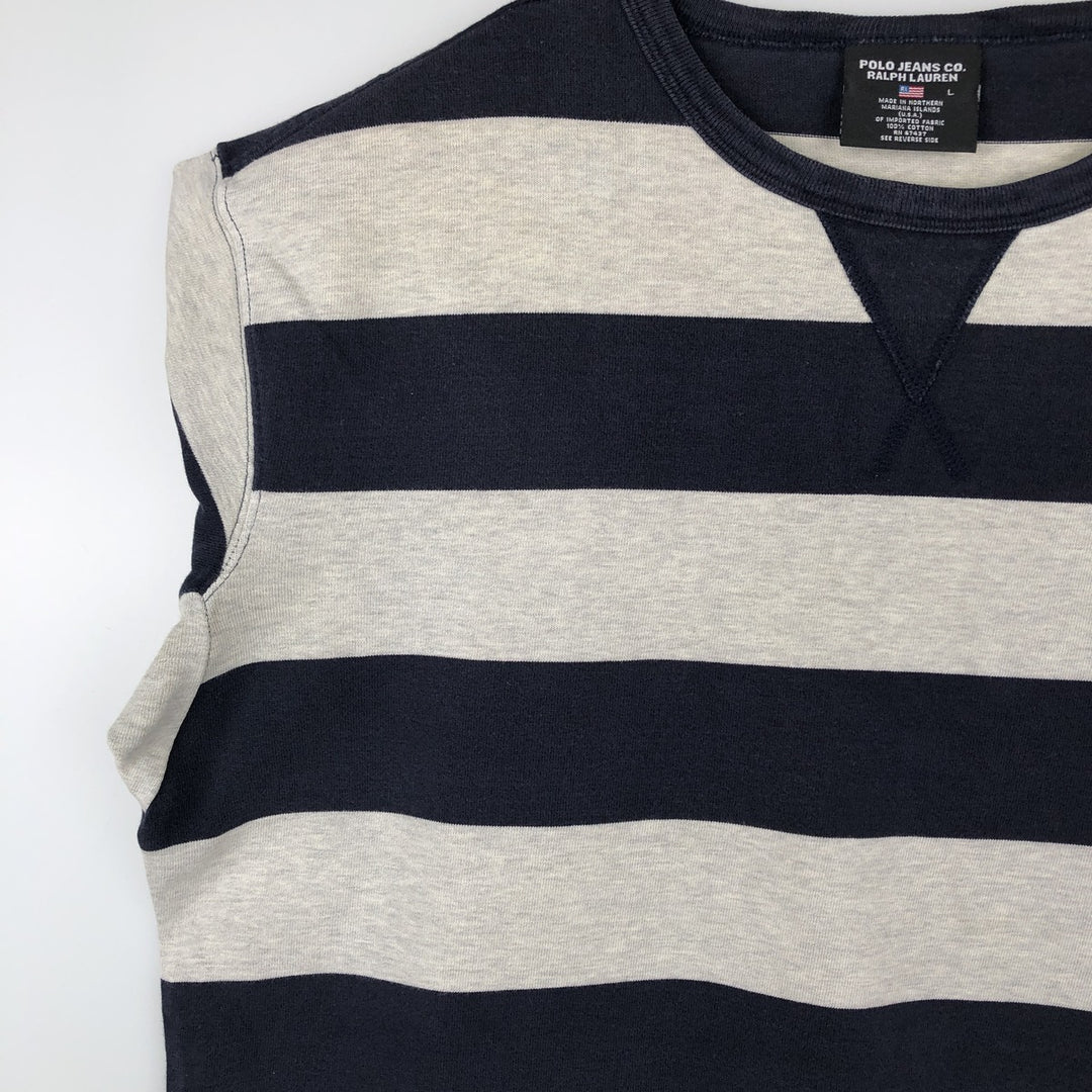 Ralph Lauren POLO JEANS COMPANY Short-Sleeve Striped T-Shirt, Men's Size L (approx.) cotton gray type Vintage Second Hand