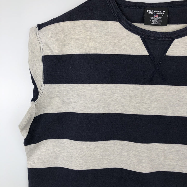 Ralph Lauren POLO JEANS COMPANY Short-Sleeve Striped T-Shirt, Men's Size L (approx.) cotton gray type Vintage Second Hand